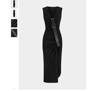 Commense Belt-Decor Ruched Maxi Dress